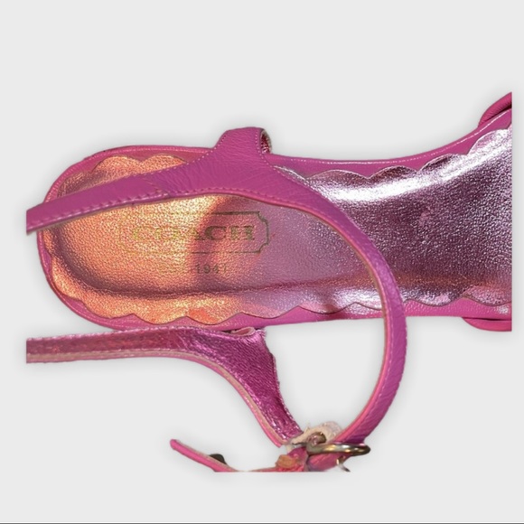 Coach | Lona Pink & Cream Polka Dot Wedge Heels Leather Ankle Strap Size 8.5 - Picture 5 of 6